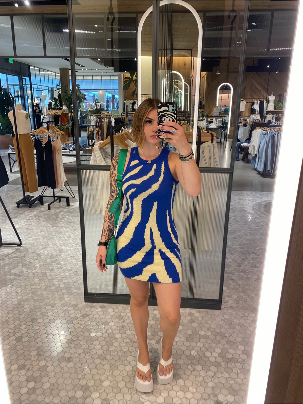 Princess Polly Blue & Light Yellow Zebra Knit Tank Dress